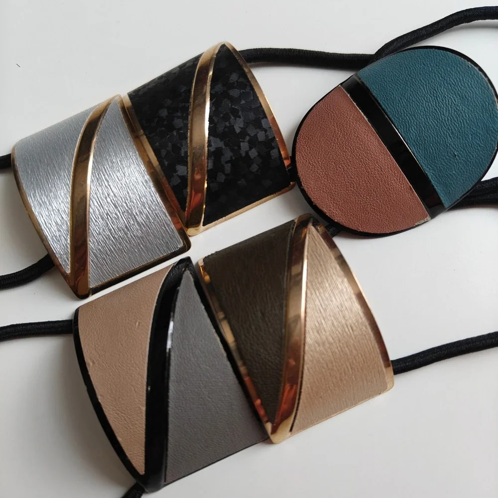Geometric Hair Tie Set 5pc Modern Minimalist Metal Faux Leather Ponytail Holders